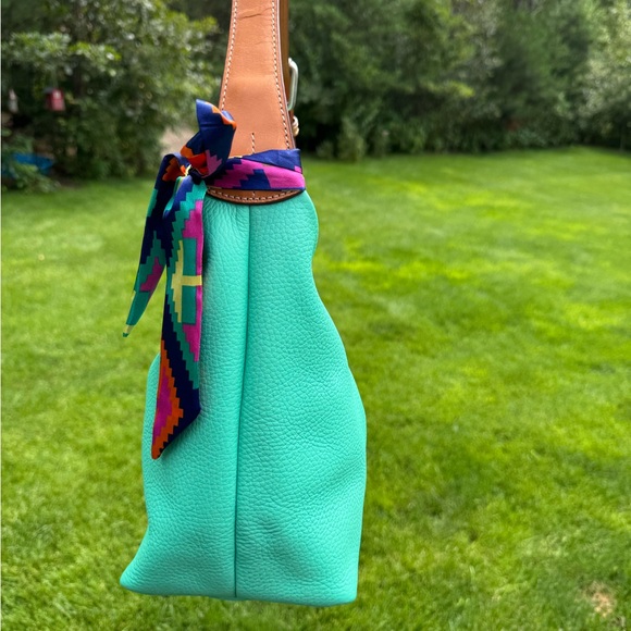 Dooney & Bourke Aqua and Tan Leather Hobo Bag - Picture 4 of 7